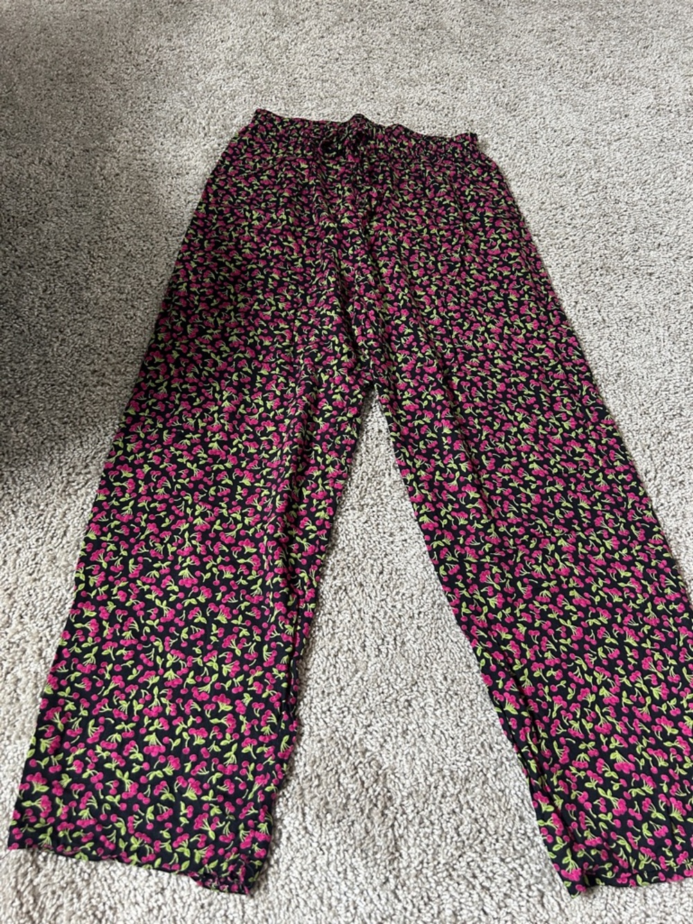 Jessica Black Wide-Leg Pull-On Pants with Pink Floral Print